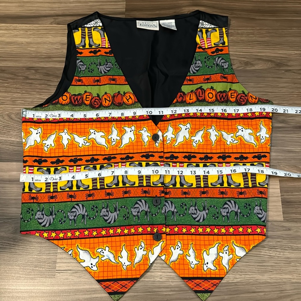 Basic Editions Halloween Vintage Bright Multi Button Tie Lined Cotton Vest M - Picture 8 of 10